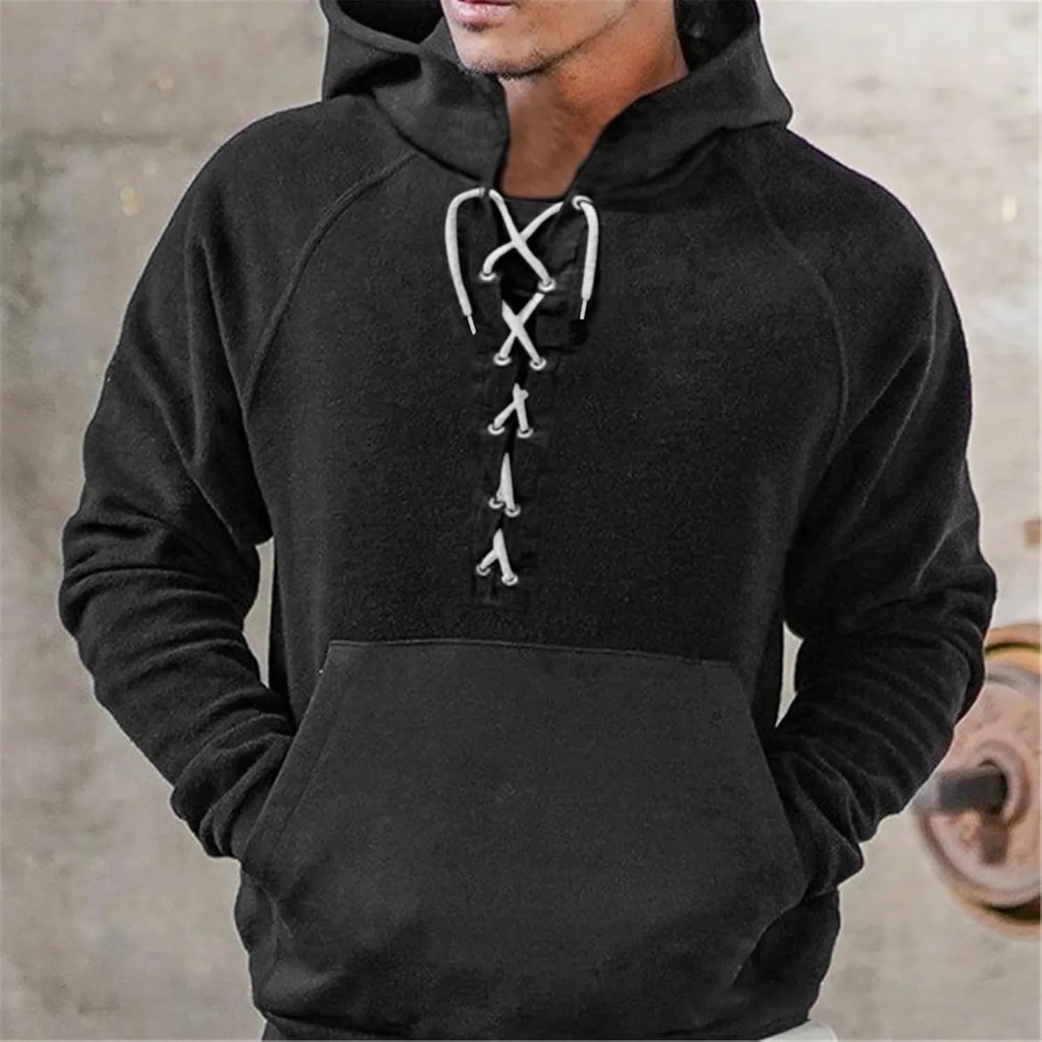 Men's Henley Pullover Sweatshirts Sleeve Hoodie Half Zipper Hooded Sweatshirt Top Workwear Multi Pocket Outdoor