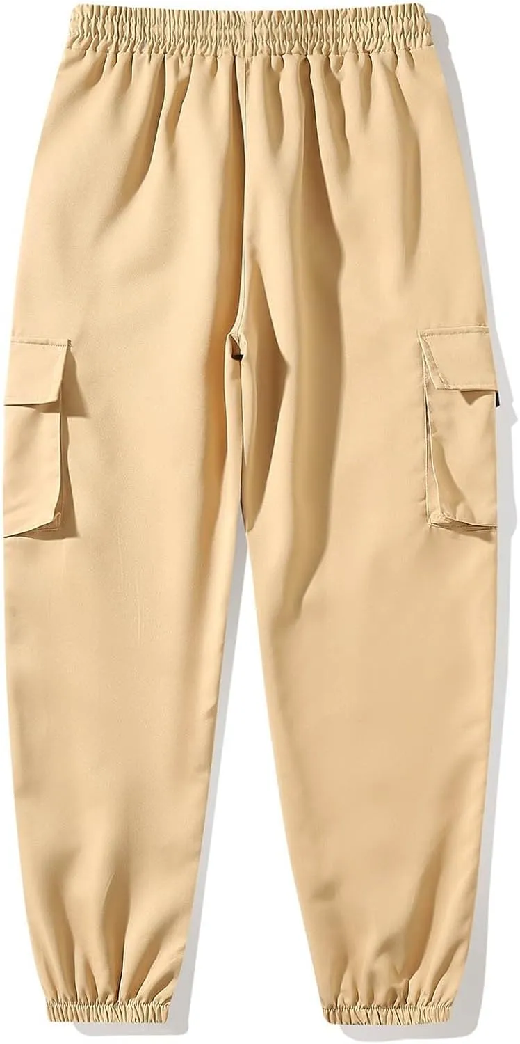 Men's Hiking Work Cargo Pants High Rise Drawstring Elastic Waisted Lightweight Trousers Outdoor Camping Jogging Pants