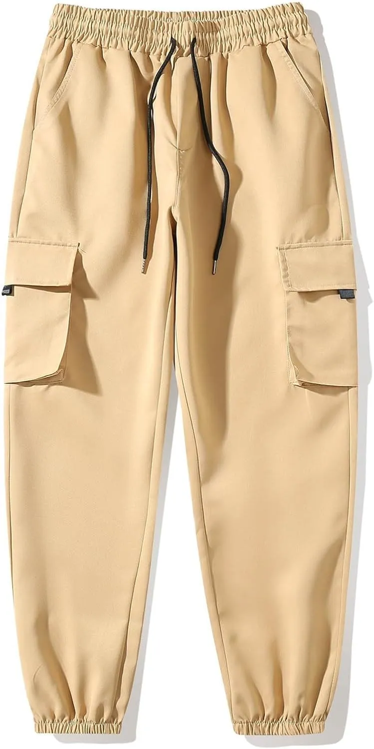Men's Hiking Work Cargo Pants High Rise Drawstring Elastic Waisted Lightweight Trousers Outdoor Camping Jogging Pants