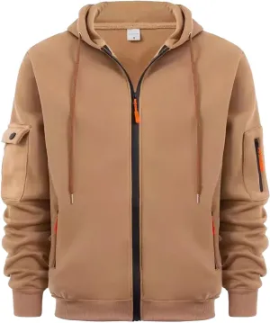 Mens Hoodies Fleece Casual Coats Autumn Classic Trendy Long Sleeve Multi Pocket Zipper Blouse Jacket Fashion Tops