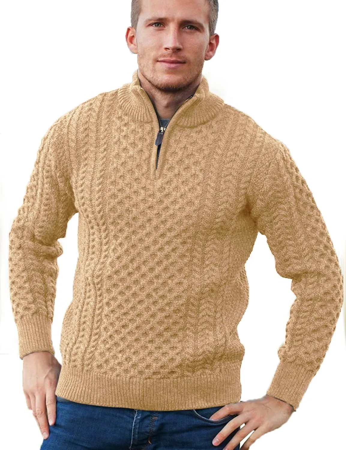 Men's Irish Fisherman Sweaters Cable Knit Half Zip Jacquard Pullover Sweater