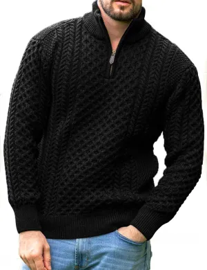 Men's Irish Fisherman Sweaters Cable Knit Half Zip Jacquard Pullover Sweater