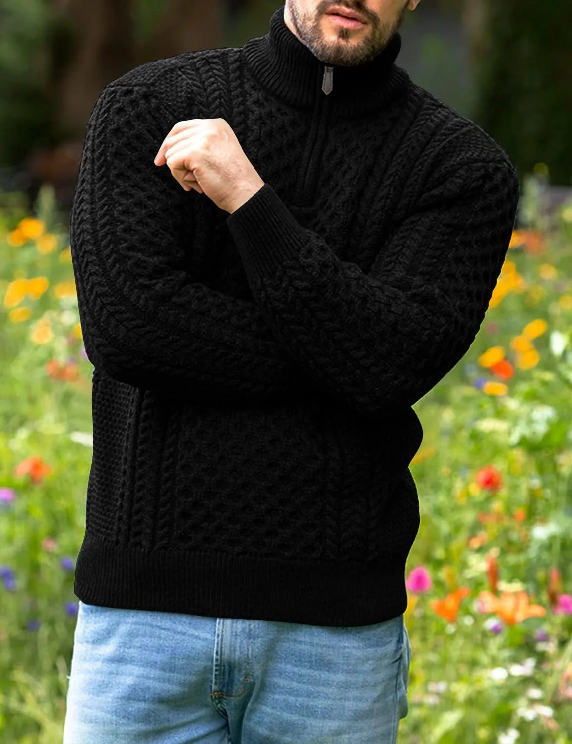Men's Irish Fisherman Sweaters Cable Knit Half Zip Jacquard Pullover Sweater