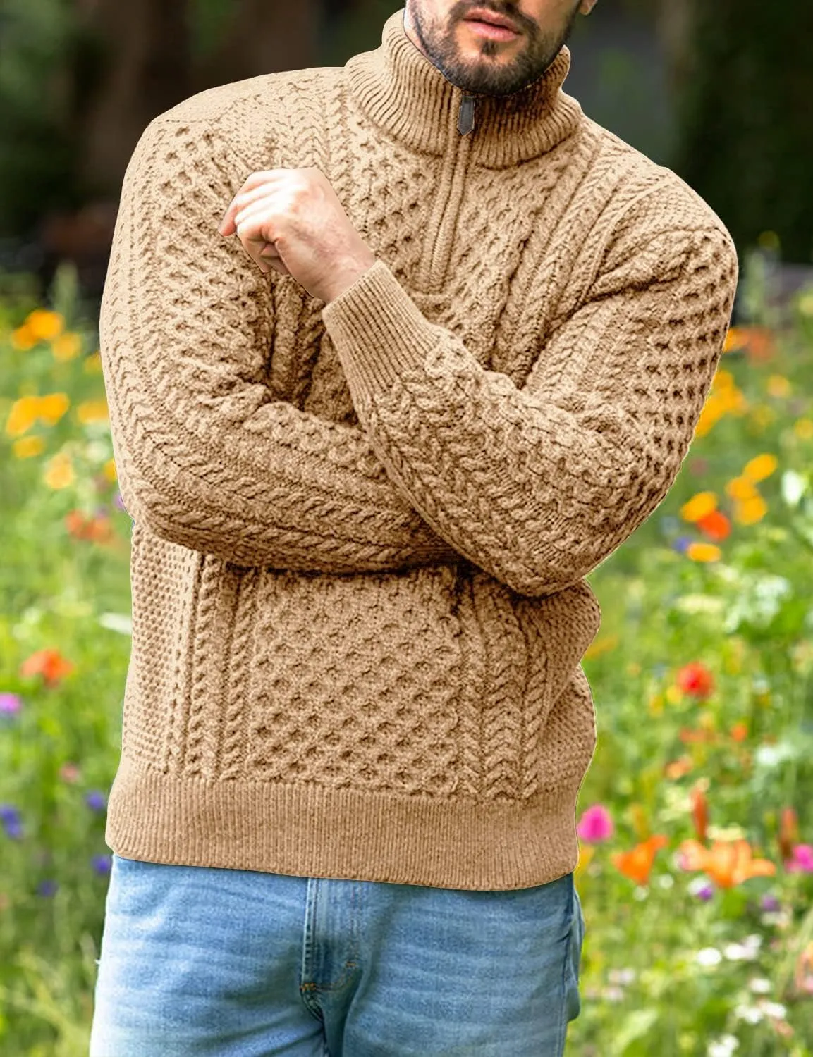 Men's Irish Fisherman Sweaters Cable Knit Half Zip Jacquard Pullover Sweater