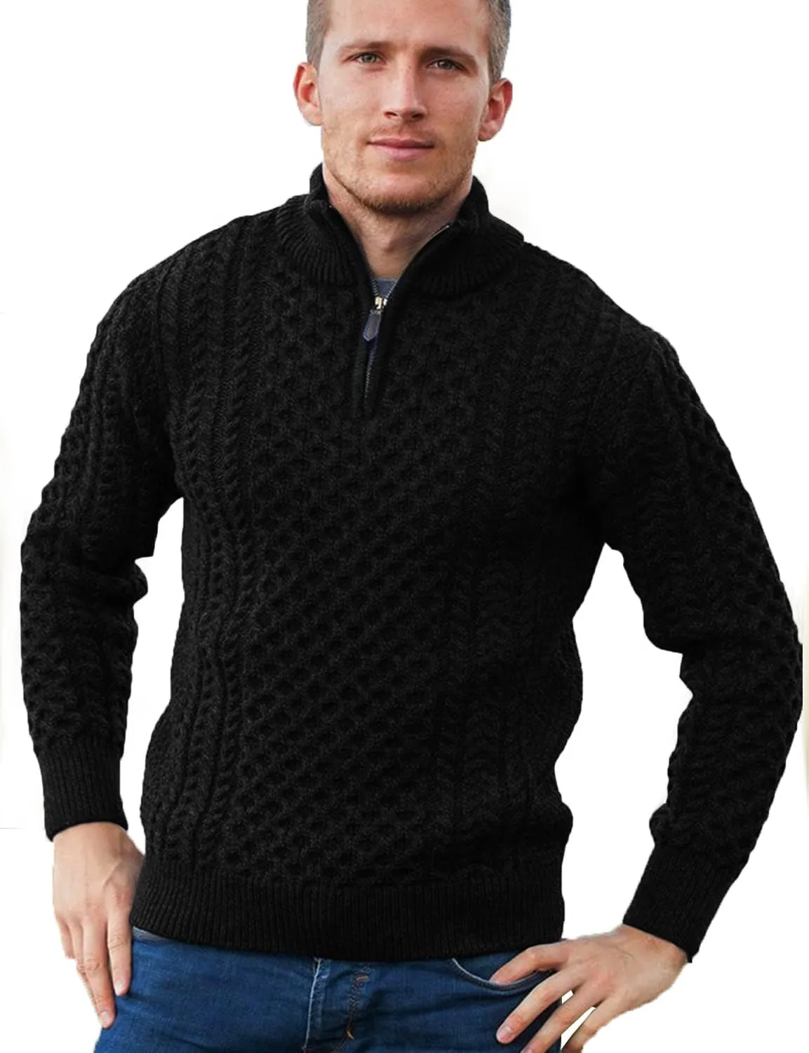Men's Irish Fisherman Sweaters Cable Knit Half Zip Jacquard Pullover Sweater