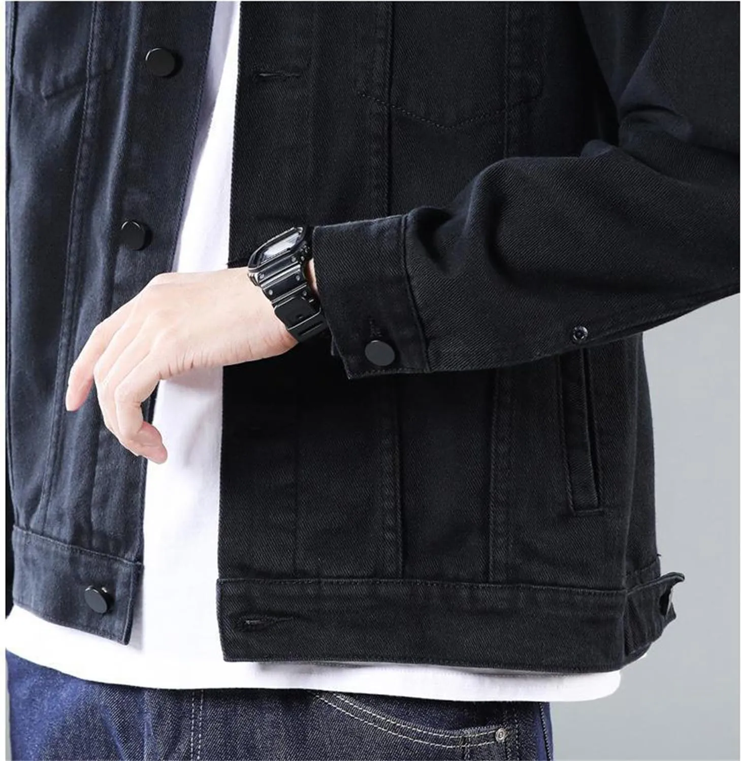 Men's Jean Jacket Casual Loose Fit Button Denim Trucker Jacket Coat with Multiple Pockets