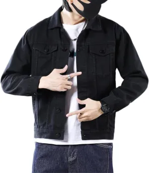 Men's Jean Jacket Casual Loose Fit Button Denim Trucker Jacket Coat with Multiple Pockets