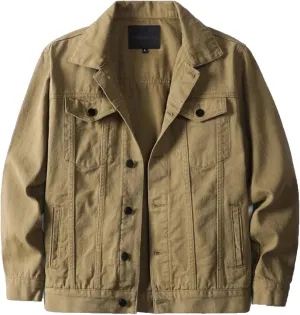 Men's Jean Jacket Casual Loose Fit Button Denim Trucker Jacket Coat with Multiple Pockets