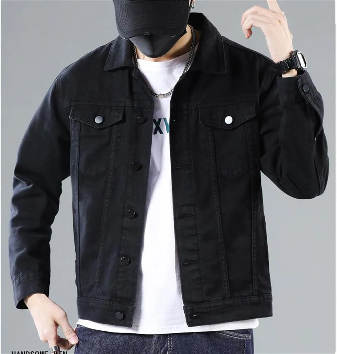 Men's Jean Jacket Casual Loose Fit Button Denim Trucker Jacket Coat with Multiple Pockets
