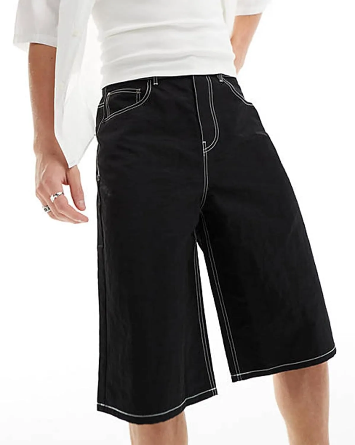 Mens Jean Shorts Summer Baggy Oversized Wide Leg Cowboy Cut Bermuda Shorts Flex Waist Classic Relaxed Fit Jean Short