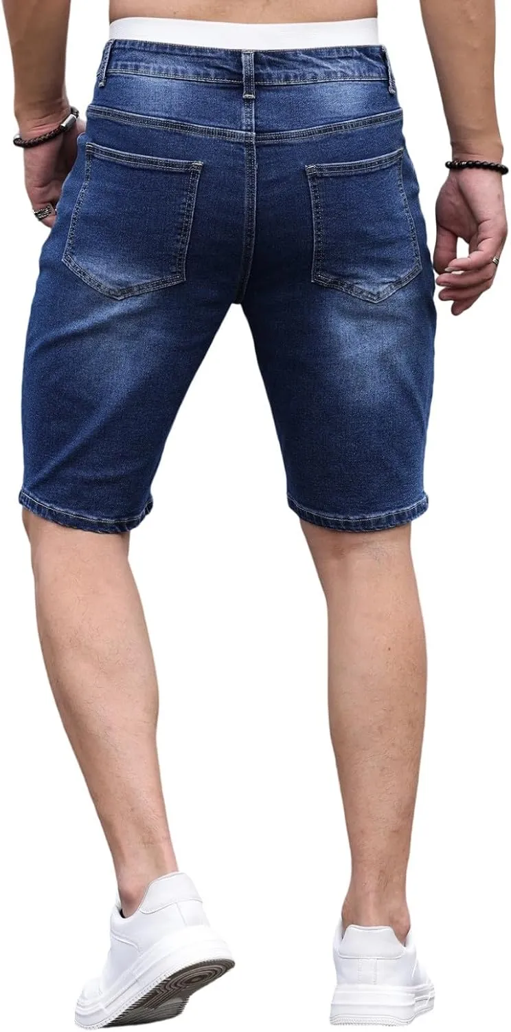 Mens Jean Shorts Summer Baggy Oversized Wide Leg Cowboy Cut Bermuda Shorts Flex Waist Classic Relaxed Fit Jean Short