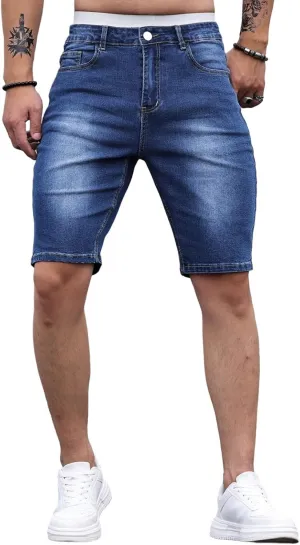 Mens Jean Shorts Summer Baggy Oversized Wide Leg Cowboy Cut Bermuda Shorts Flex Waist Classic Relaxed Fit Jean Short