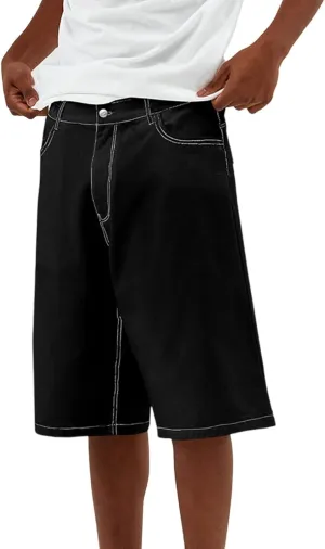 Mens Jean Shorts Summer Baggy Oversized Wide Leg Cowboy Cut Bermuda Shorts Flex Waist Classic Relaxed Fit Jean Short