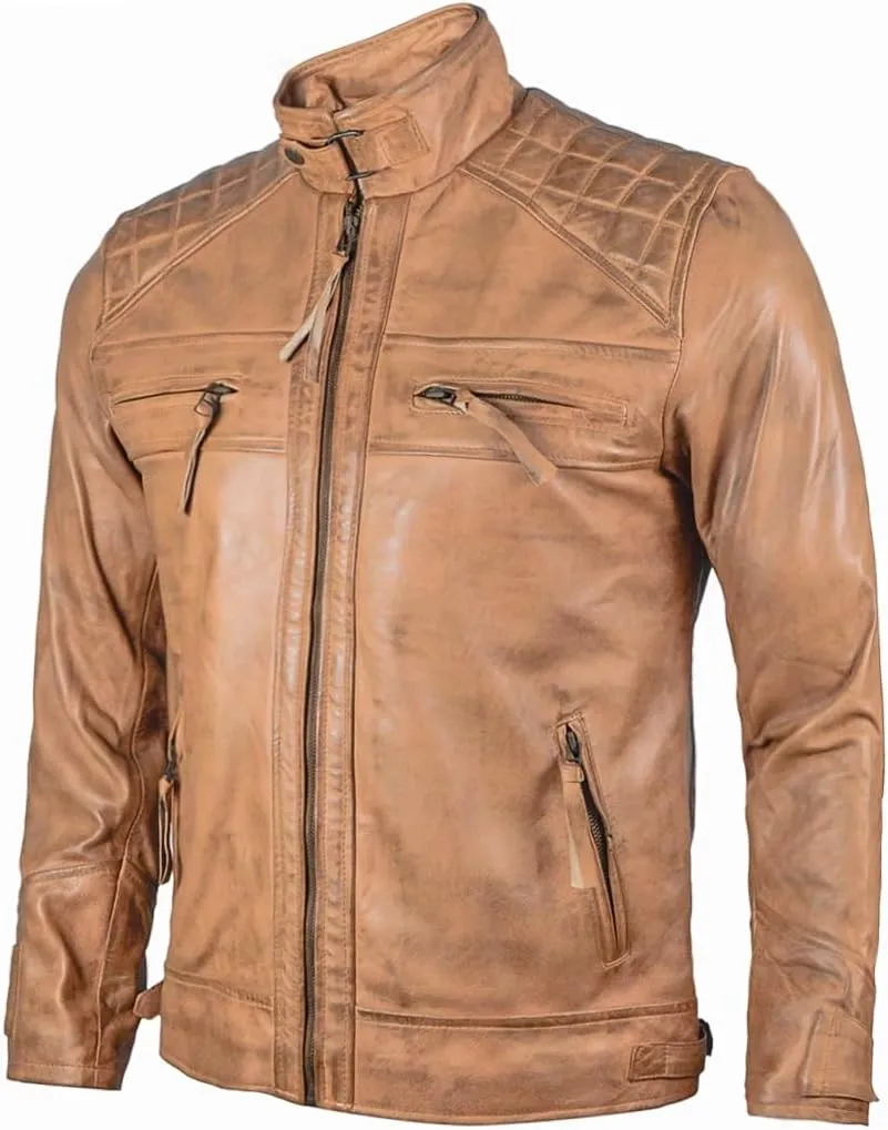 Men's Lambskin Leather Jacket  Classic Leather Bomber Jacket, Stylish Cafe Racer Biker Outerwear for Men