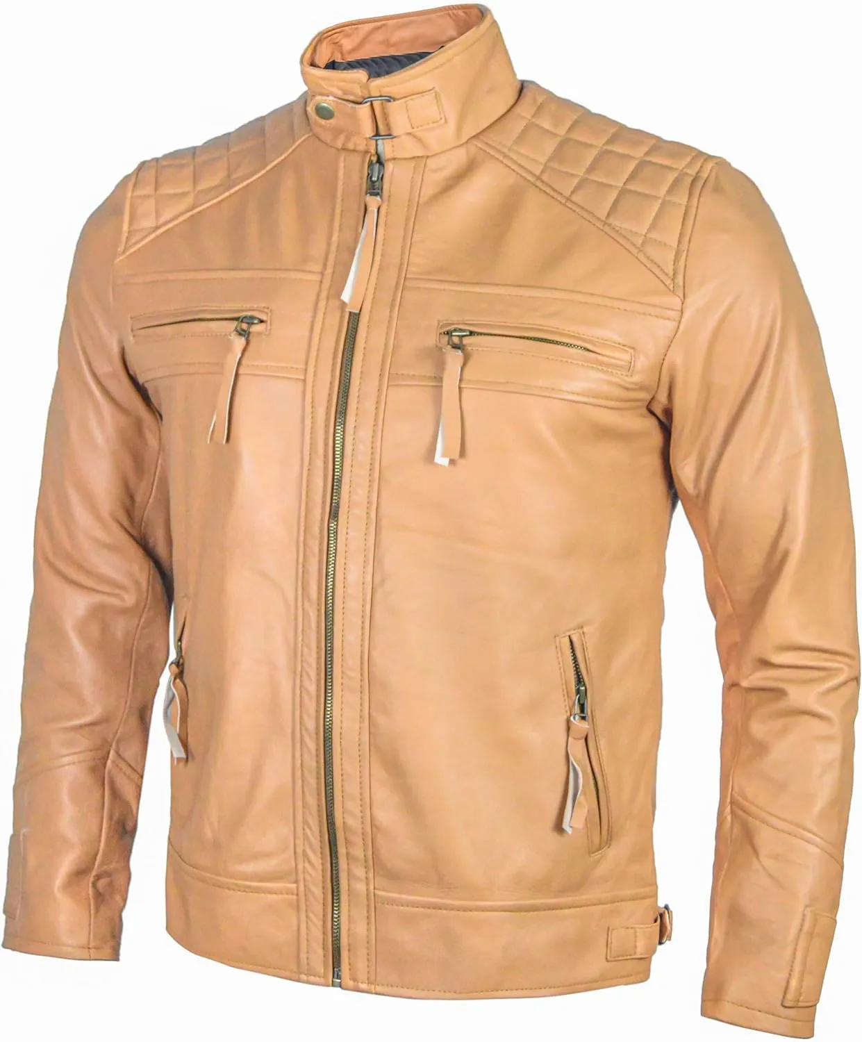 Men's Lambskin Leather Jacket  Classic Leather Bomber Jacket, Stylish Cafe Racer Biker Outerwear for Men