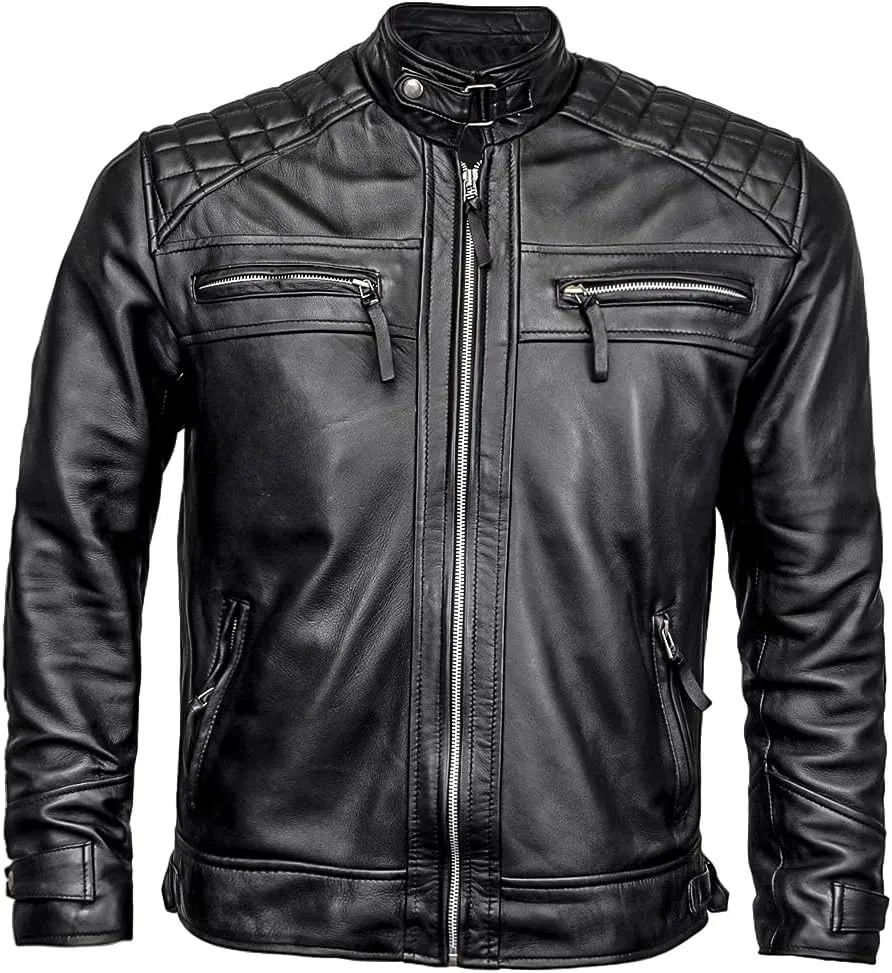 Men's Lambskin Leather Jacket  Classic Leather Bomber Jacket, Stylish Cafe Racer Biker Outerwear for Men
