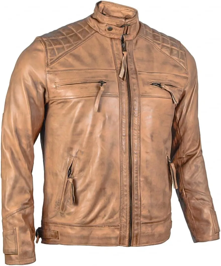 Men's Lambskin Leather Jacket  Classic Leather Bomber Jacket, Stylish Cafe Racer Biker Outerwear for Men