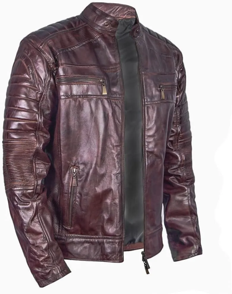 Men's Lambskin Leather Jacket  Classic Leather Bomber Jacket, Stylish Cafe Racer Biker Outerwear for Men