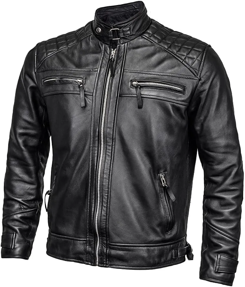 Men's Lambskin Leather Jacket  Classic Leather Bomber Jacket, Stylish Cafe Racer Biker Outerwear for Men