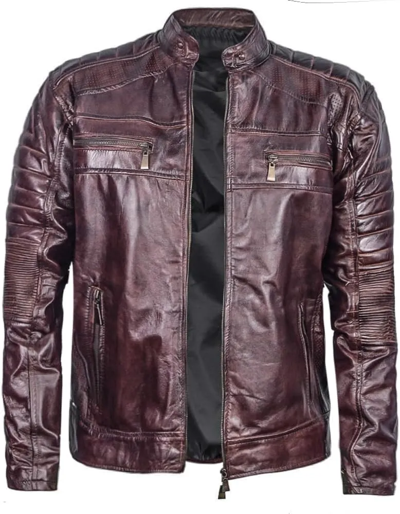 Men's Lambskin Leather Jacket  Classic Leather Bomber Jacket, Stylish Cafe Racer Biker Outerwear for Men