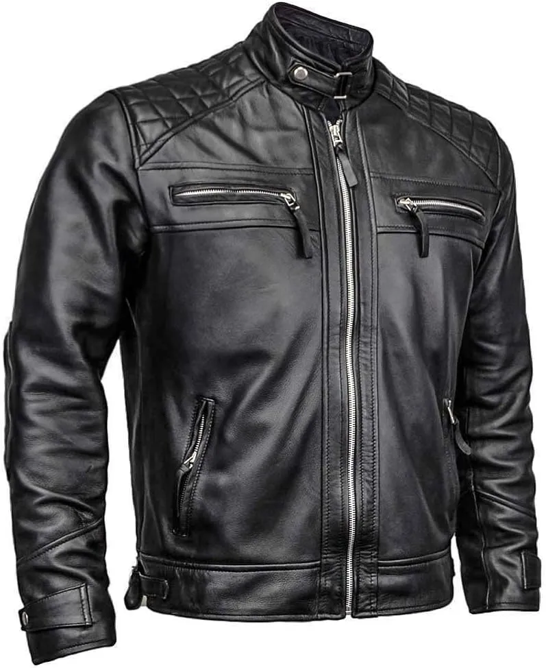 Men's Lambskin Leather Jacket  Classic Leather Bomber Jacket, Stylish Cafe Racer Biker Outerwear for Men