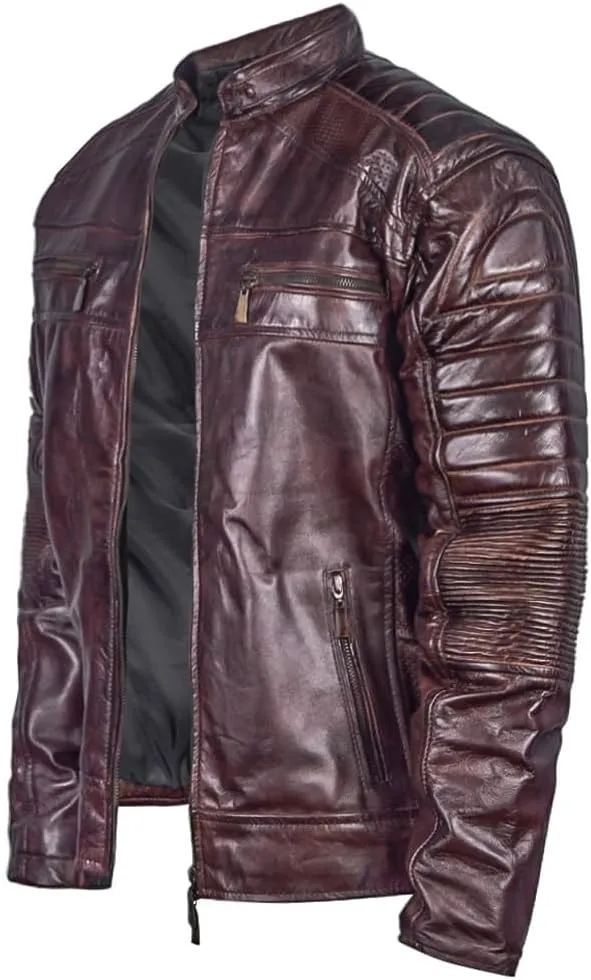 Men's Lambskin Leather Jacket  Classic Leather Bomber Jacket, Stylish Cafe Racer Biker Outerwear for Men