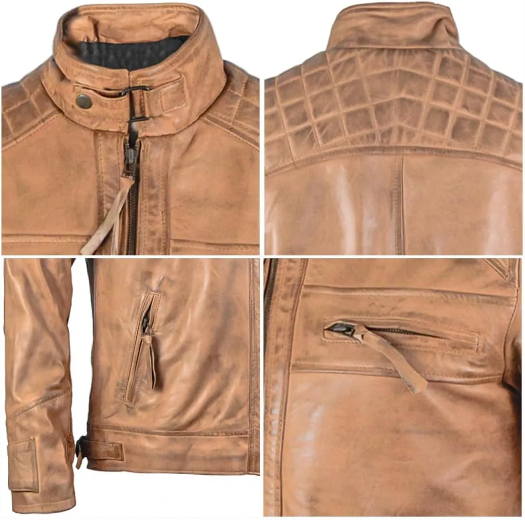 Men's Lambskin Leather Jacket  Classic Leather Bomber Jacket, Stylish Cafe Racer Biker Outerwear for Men