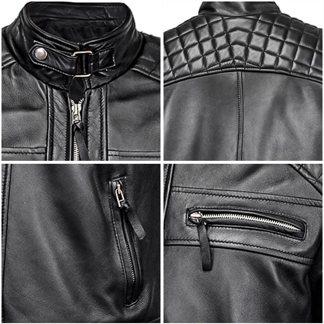 Men's Lambskin Leather Jacket  Classic Leather Bomber Jacket, Stylish Cafe Racer Biker Outerwear for Men