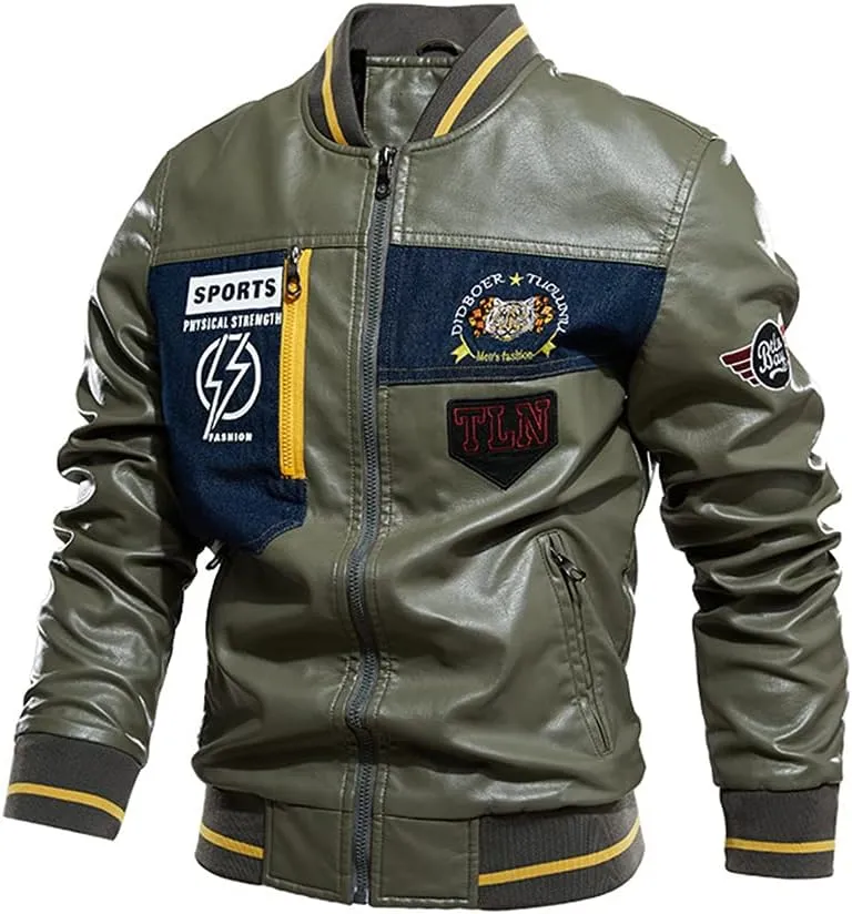 Mens Leather Jacket Aviator Jacket Warm Flight Leisure Jacket Baseball Blousons