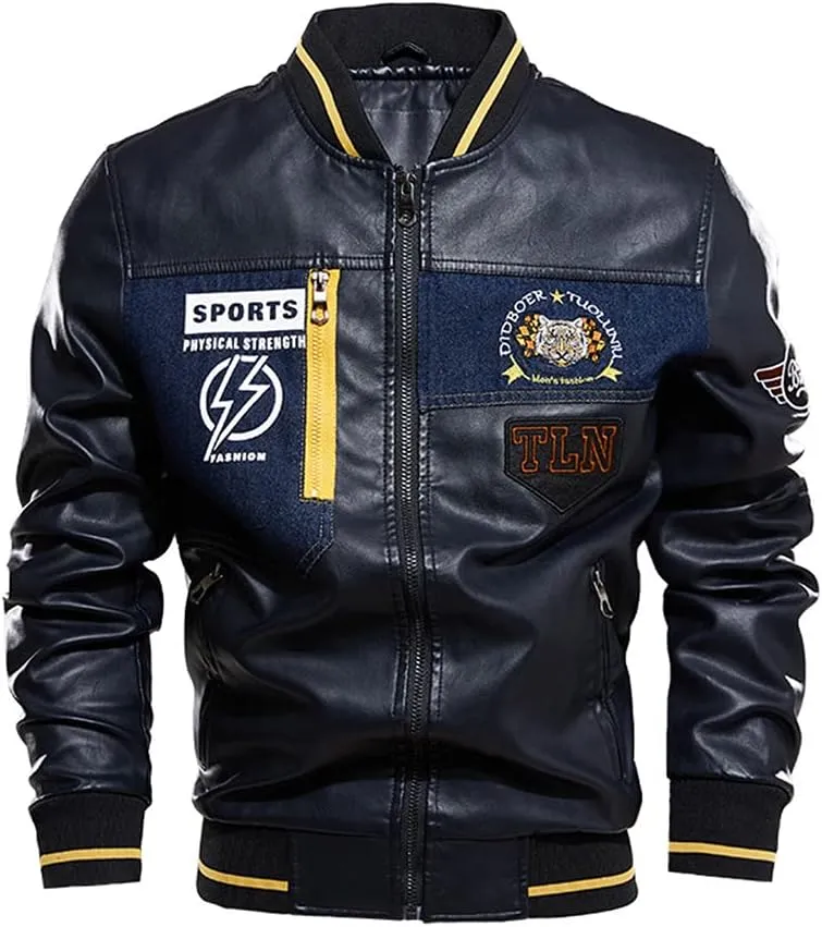 Mens Leather Jacket Aviator Jacket Warm Flight Leisure Jacket Baseball Blousons