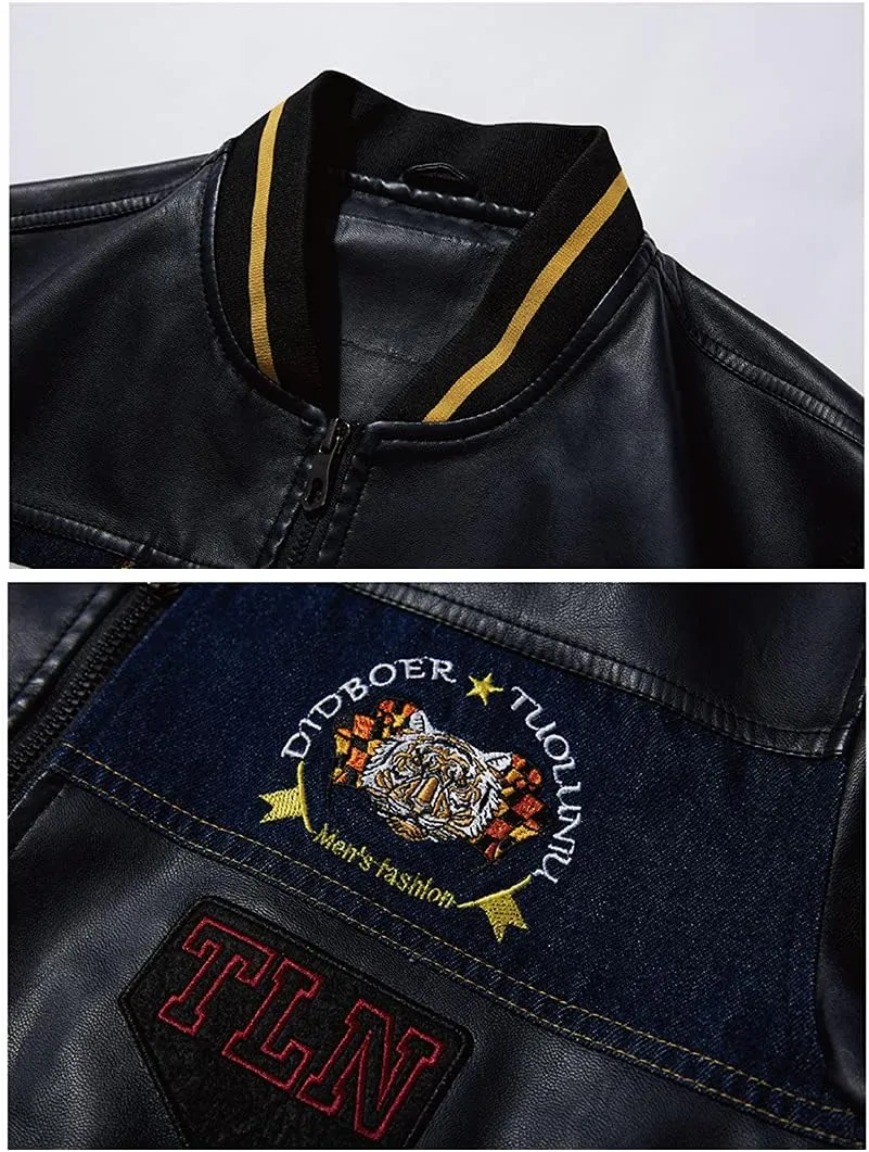 Mens Leather Jacket Aviator Jacket Warm Flight Leisure Jacket Baseball Blousons