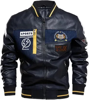 Mens Leather Jacket Aviator Jacket Warm Flight Leisure Jacket Baseball Blousons