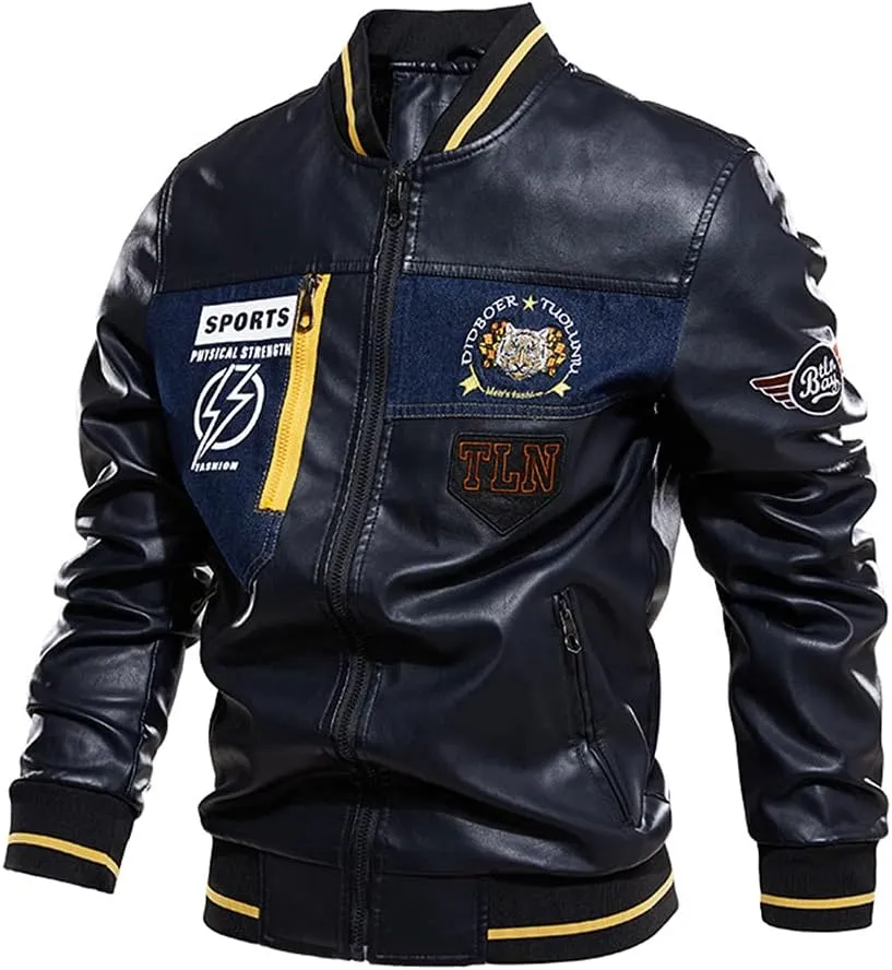 Mens Leather Jacket Aviator Jacket Warm Flight Leisure Jacket Baseball Blousons