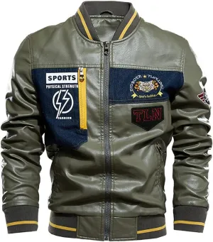 Mens Leather Jacket Aviator Jacket Warm Flight Leisure Jacket Baseball Blousons