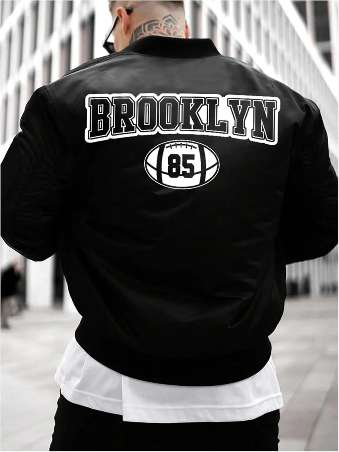 Men's Letter Printed Long Sleeve Bomber Jackets Zip Up Outerwear Coats