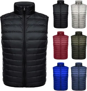 Mens Lightweight Insulated Puffer Vest Stand Collar Sleeveless Jacket Warm Down Outerwear for Work Travel
