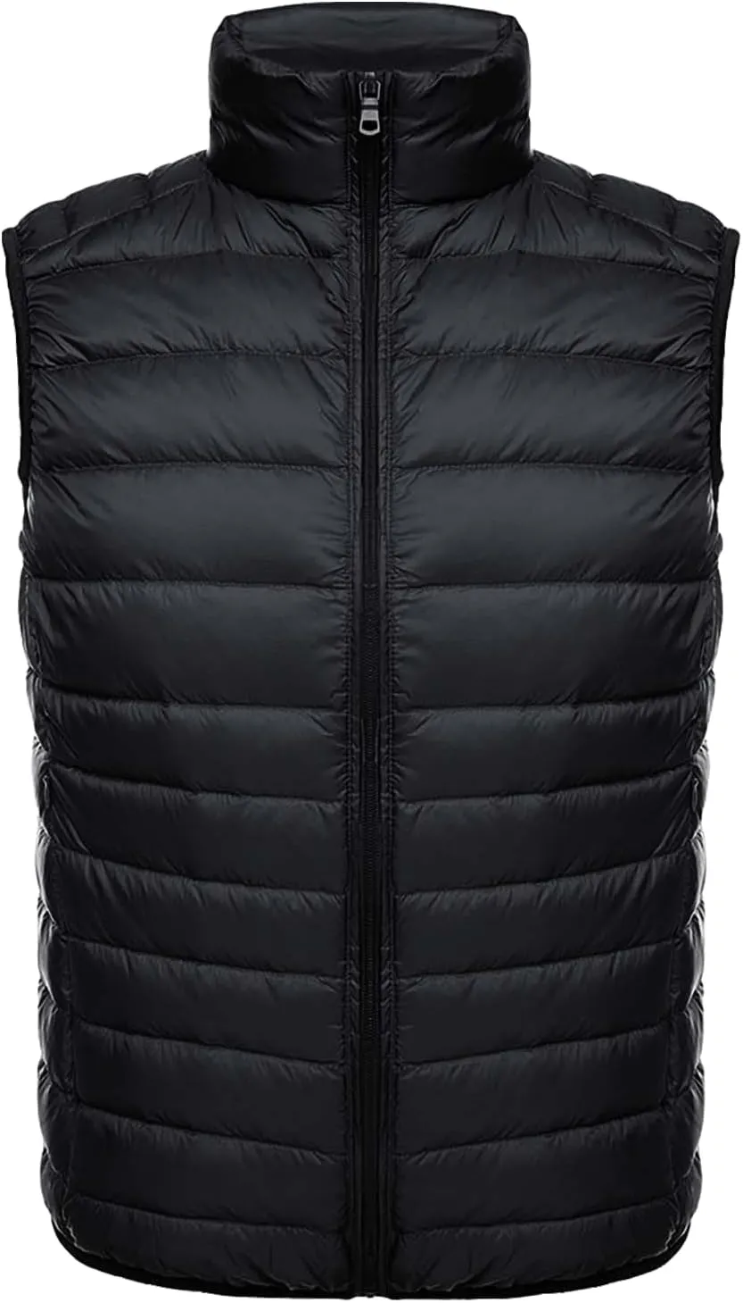 Mens Lightweight Insulated Puffer Vest Stand Collar Sleeveless Jacket Warm Down Outerwear for Work Travel