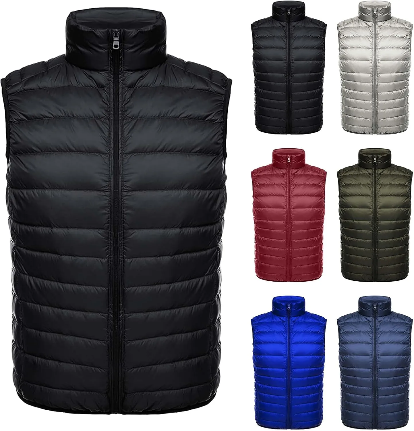 Mens Lightweight Insulated Puffer Vest Stand Collar Sleeveless Jacket Warm Down Outerwear for Work Travel
