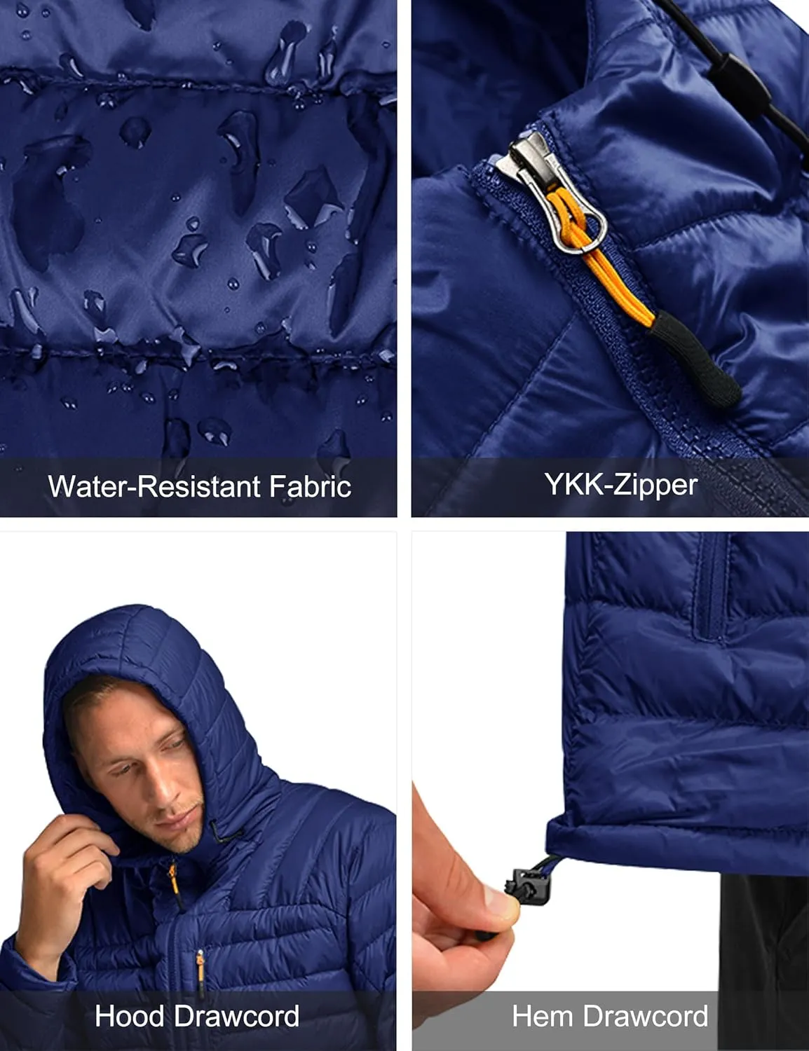 Men's Lightweight Puffer Jacket Insulated Water-Resistant Outdoor Winter Down Jacket for Men