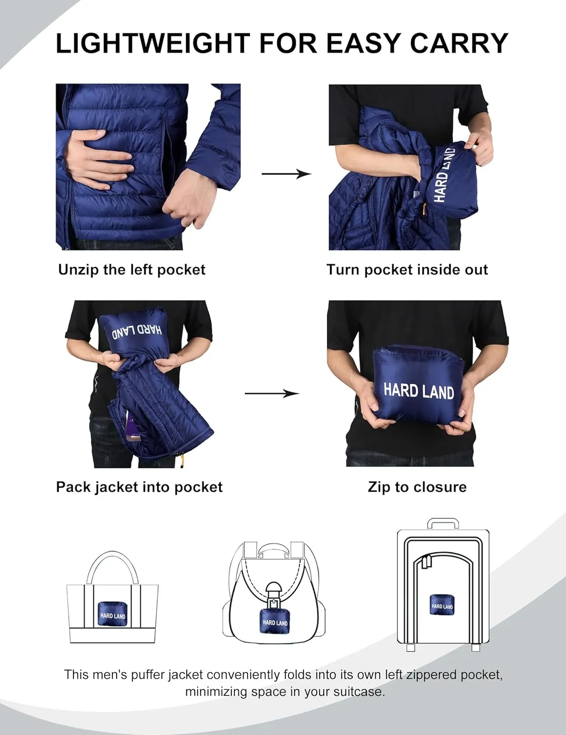 Men's Lightweight Puffer Jacket Insulated Water-Resistant Outdoor Winter Down Jacket for Men