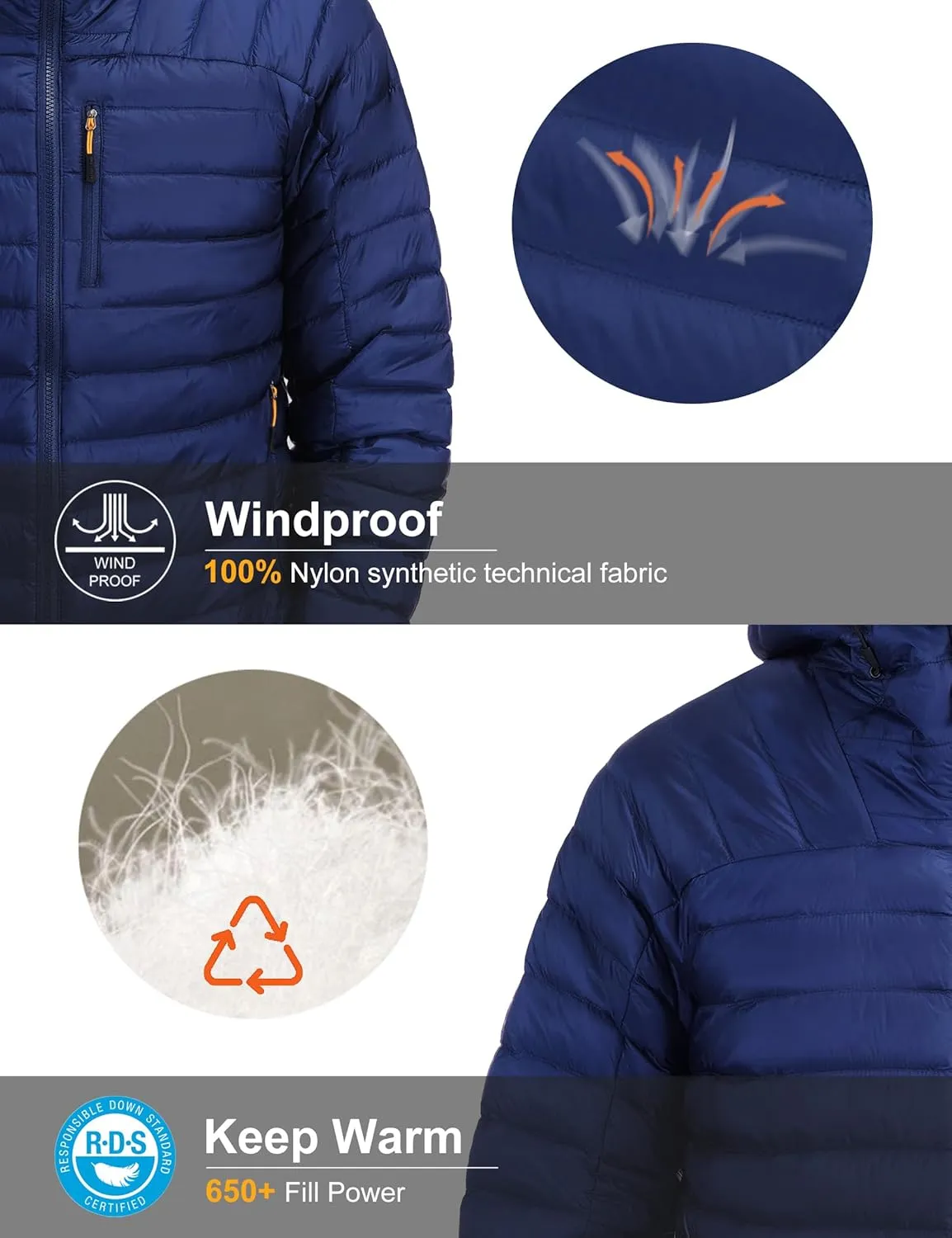 Men's Lightweight Puffer Jacket Insulated Water-Resistant Outdoor Winter Down Jacket for Men