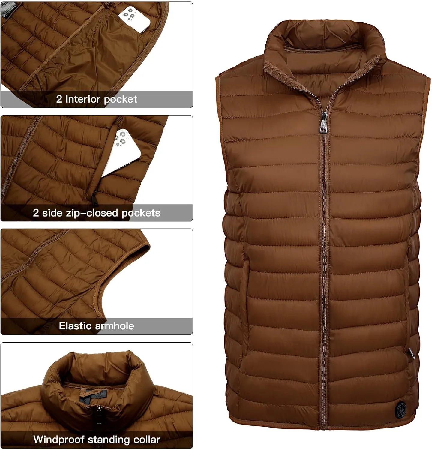 Men's Lightweight Puffer Vest Water-Resistant Golf Outdoor Winter Sleeveless Puffer Vest