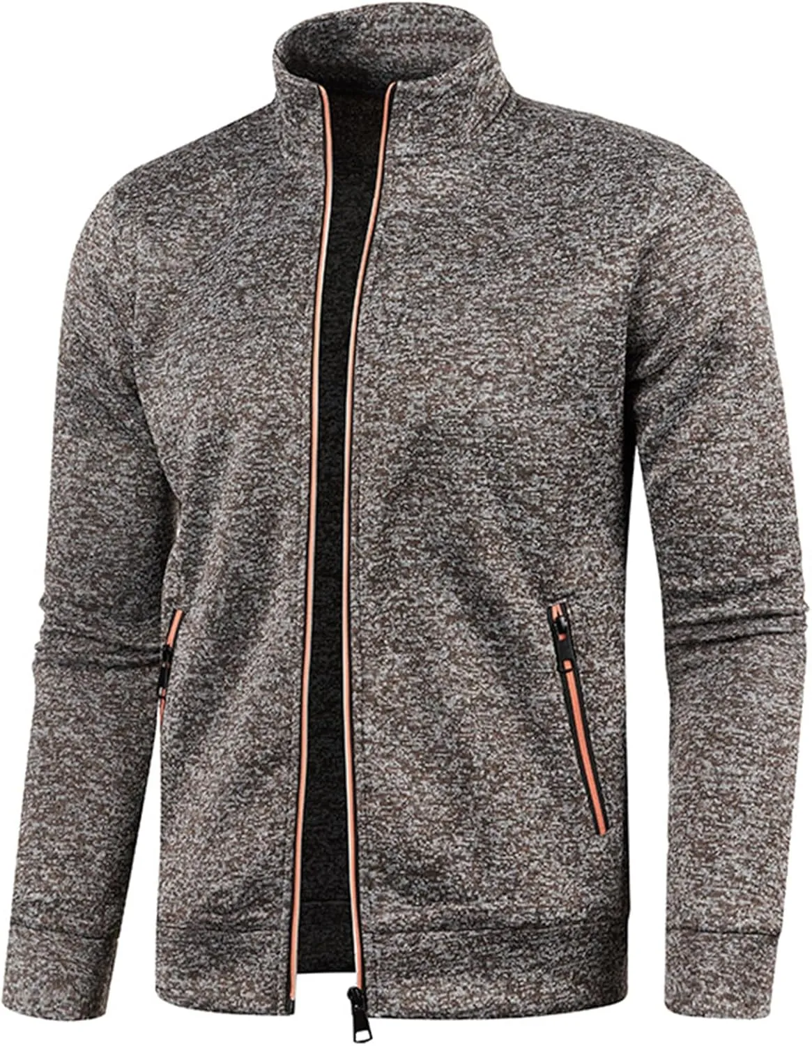 Mens Lightweight Sweater Full Zip Mock Neck Fleece Soft Sweatshirts Jogging Athletic Fall Winter Jackets with Pockets