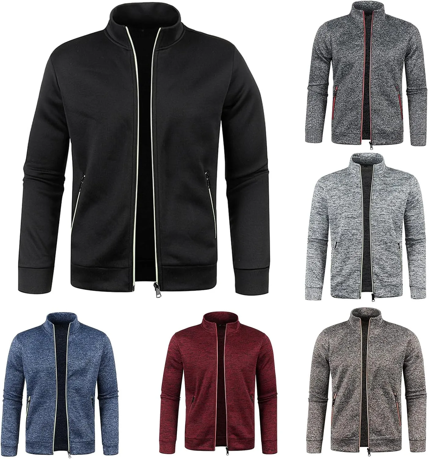 Mens Lightweight Sweater Full Zip Mock Neck Fleece Soft Sweatshirts Jogging Athletic Fall Winter Jackets with Pockets
