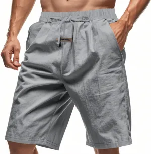 Men's Linen Casual Beach Shorts Elastic Waist Drawstring Summer Shorts 2025
