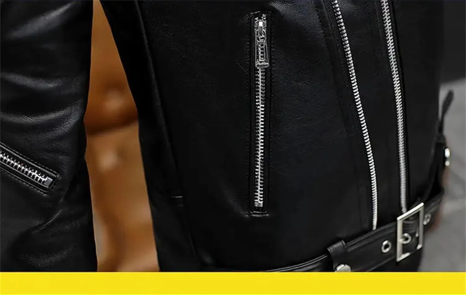 Men's Long Sleeve Zip Leather Jacket Slim Fit Personality Short Coat