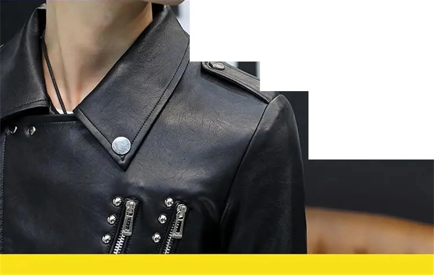 Men's Long Sleeve Zip Leather Jacket Slim Fit Personality Short Coat