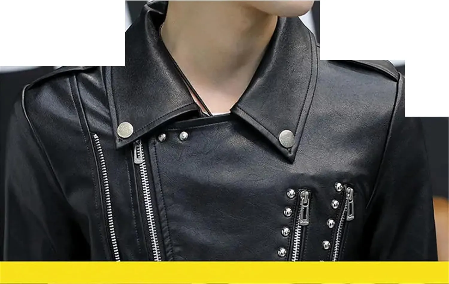 Men's Long Sleeve Zip Leather Jacket Slim Fit Personality Short Coat