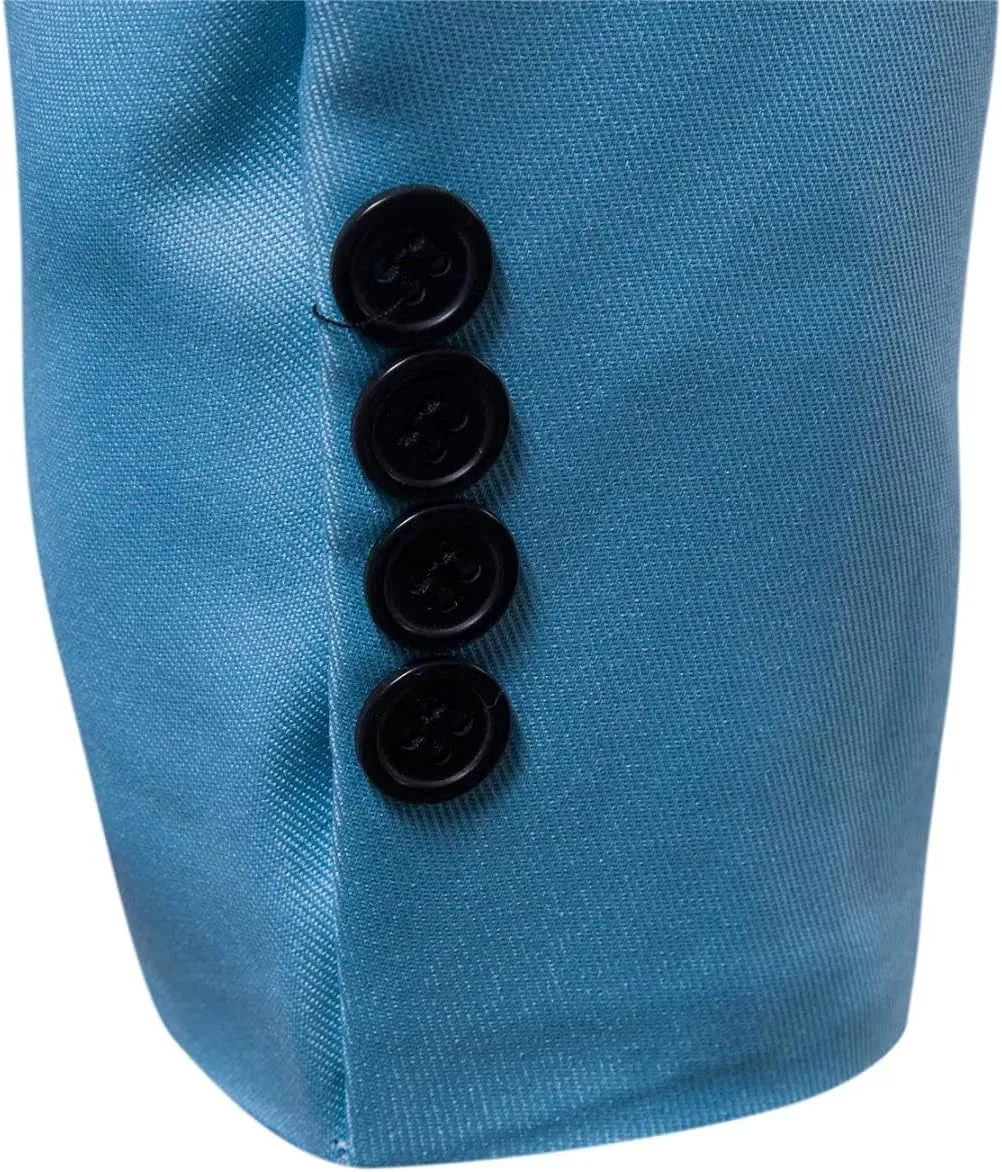 Men's Long Sleeves Peak Lapel Collar One Button Slim Fit Sport Coat Blazer