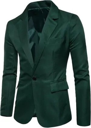 Men's Long Sleeves Peak Lapel Collar One Button Slim Fit Sport Coat Blazer